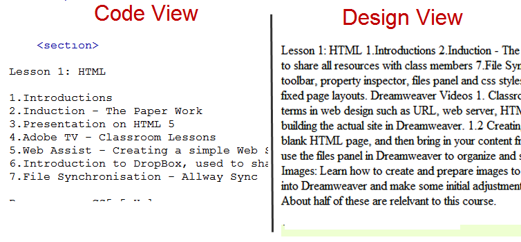 Code and Design view of t=formatted text